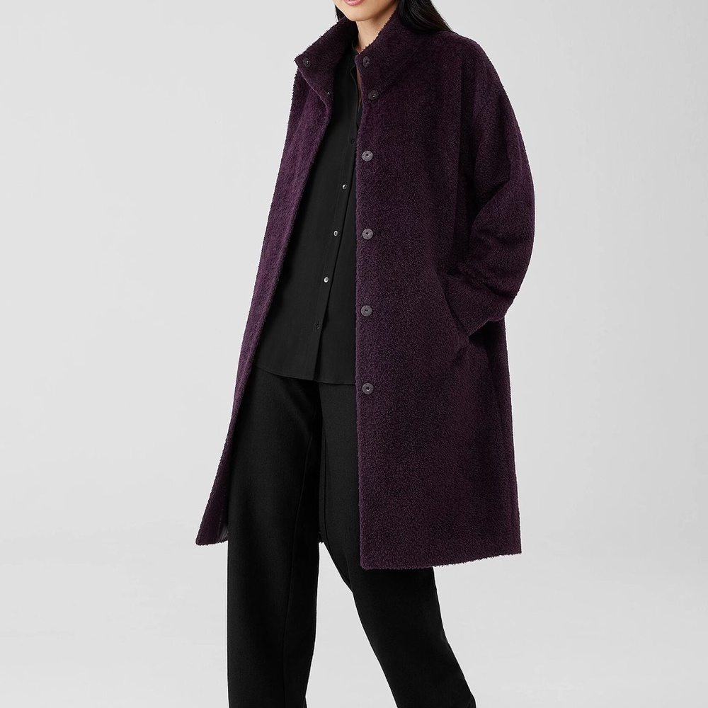 Eileen Fisher Sheared Suri Alpaca Stand Collar Coat Style No. F2AO-C2056